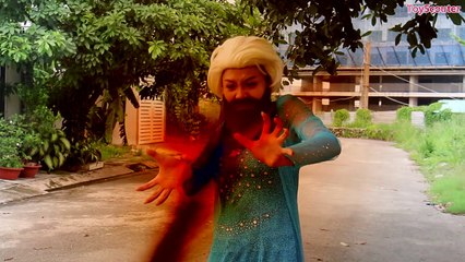 Frozen Elsa vs HAIRY ELSA from MIRROR! w/ Spiderman & Pink Spidergirl in Real Life