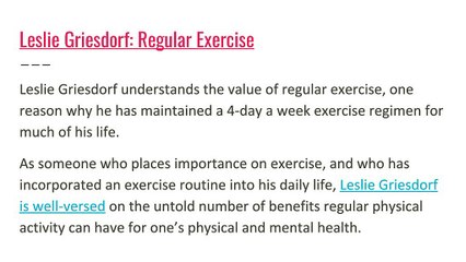 Leslie Griesdorf: 3 Most Notable Benefits of an Active Physical Lifestyle