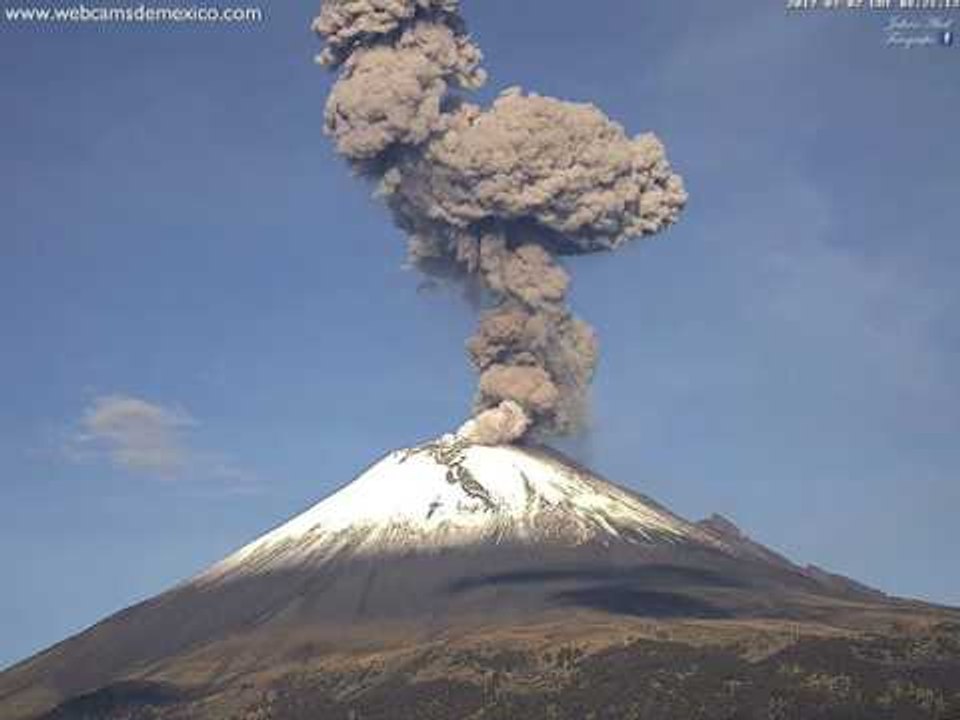 Mexico's Popocatepetl Blows Column of Ash Into Sky