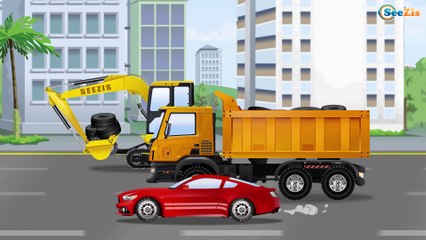 Cars for kids - The Yellow Excavator - Car Videos CV - Power Wheels PW
