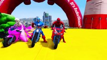 FUN LEARN COLORS MotorCycles JUMP! w: Superheroes for babies | Cartoon for kids w: Nusery Rhymes