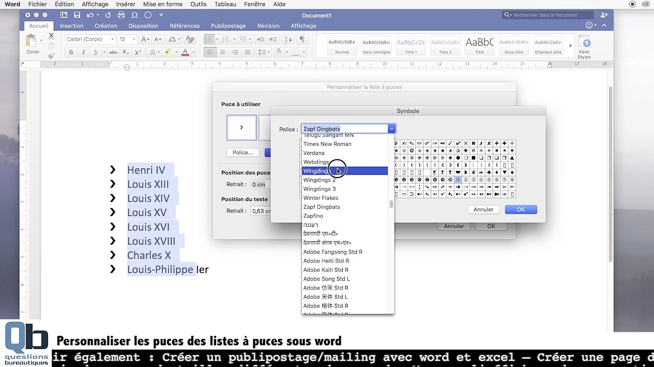Liste à puce : personnaliser une puce sous word