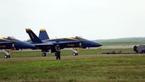 Blue Angels perform Barrell Roll stunt very close to ground in Duluth Air Show in Minnesota