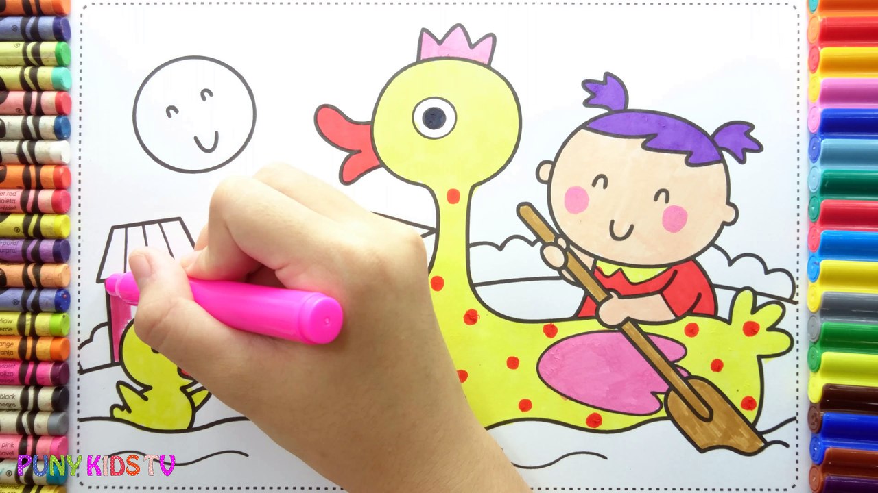 How to Drawing Baby Girl and Ducks Colorful for Kids - Coloring Pages Videos For Children