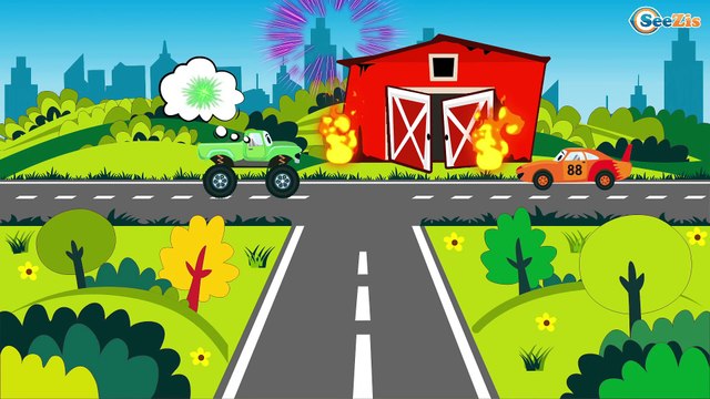 Cars for kids - The Red Fire Truck - Kids Channel KC - Power Wheels PW