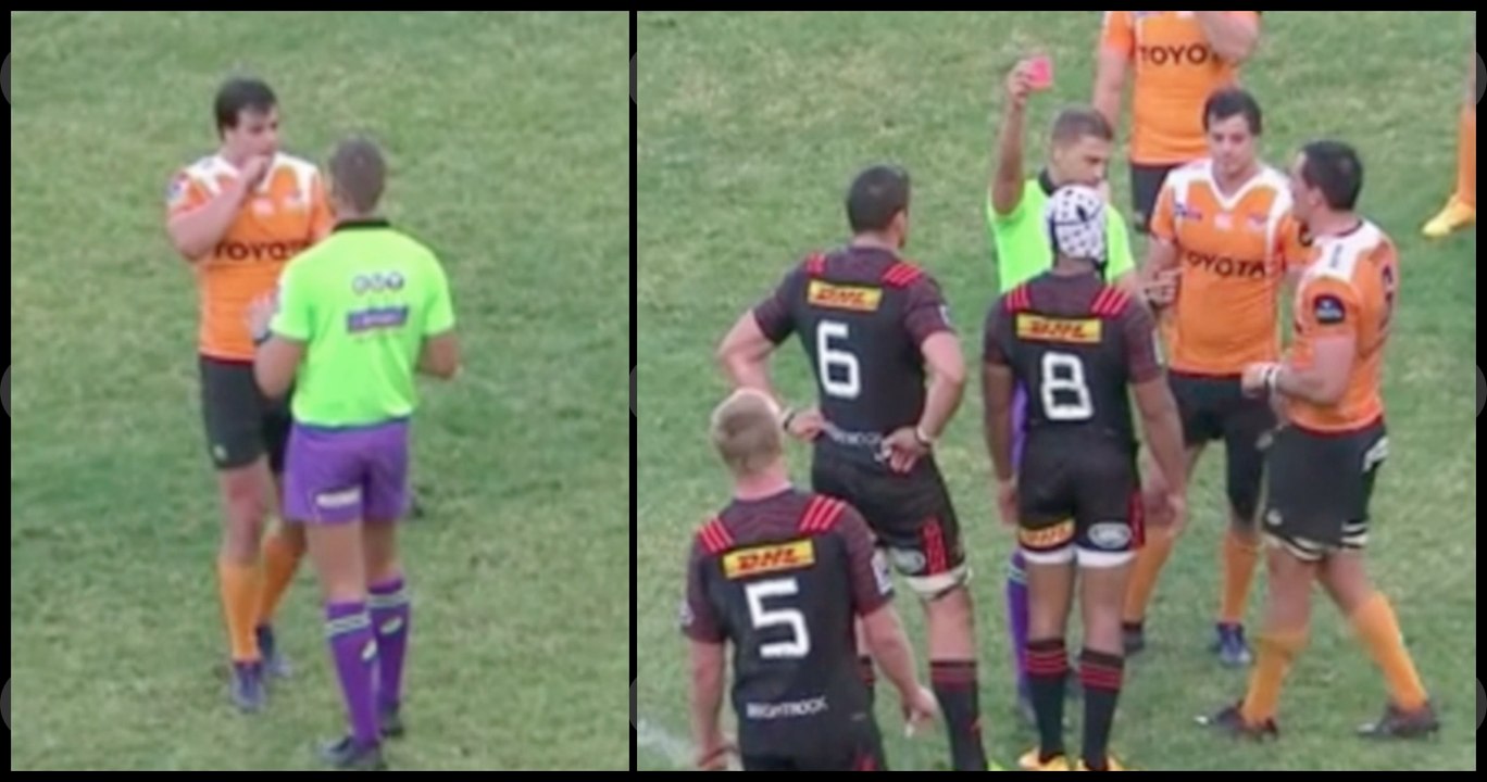 Il réclame l'arbitrage vidéo pour signaler un coup de poing d'un adversaire et se prend lui même un carton rouge