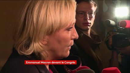 Discours de Macron #CongresVersailles : "Ça reste très vague (...) ce flou là commence à devenir assez inquiétant", Marine Le Pen
