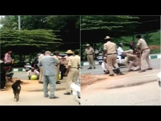 People protest infront of Vidhana Soudha by putting urine and fecus on themselves