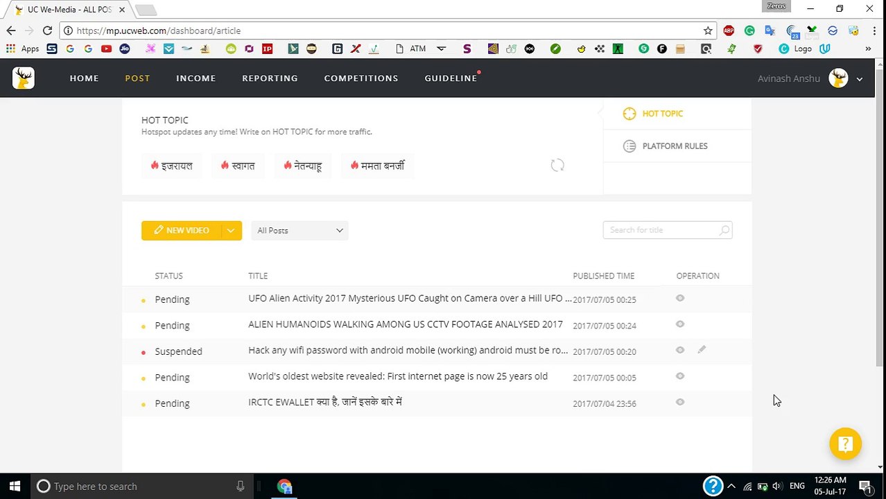 How to delete Suspended post on Uc Media program