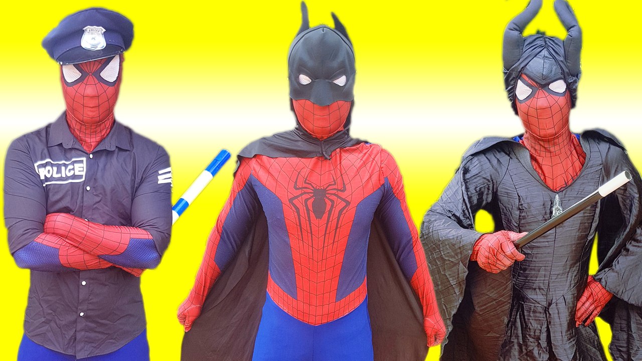 Spiderman BECOME BATMAN POLICE & MALEFICENT! w Funny Superhero In Real Life PRANK Videos