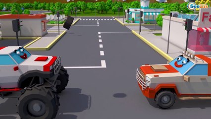 BIG YELLOW EXCAVATOR On The Road Diggers Construction & Transportation Compilation 3D - Cars Stories