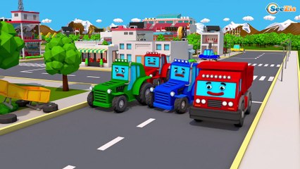 COLOR TRACTOR with SMALL CARS! Funny cartoon for kids and babies