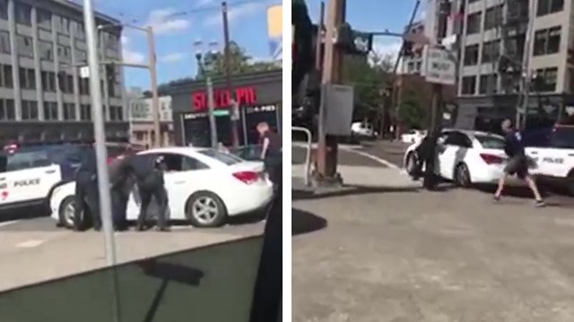 Une femme force un barrage de la police