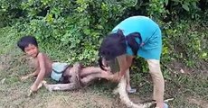 Cobra Snake Vs  Two Kids. Cobra try to Eat kid alive