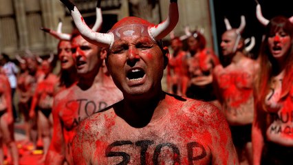 Protest ahead of Pamplona's running of the bulls