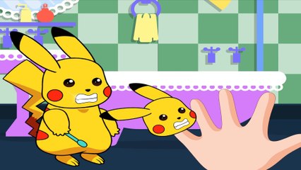 Mega Pikachu Brushing his teeth finger family Rhyme for Kids, Pokemon Pikachu Ice cream Funny