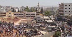 Thousands March Against Turkish Artillery Shelling in Northwest Syria