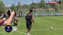 Daniel Ricciardo and Max Verstappen take on the crossbar challenge