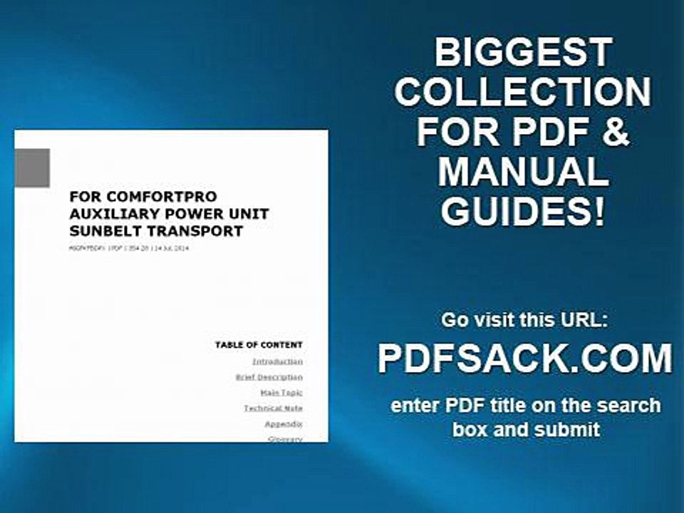 For Comfortpro Auxiliary Power Unit Sunbelt Transport