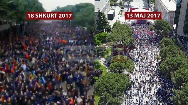 Report TV - Krahasimi/Në protestën e 13 Majit, më pak protestues se 18 Shkurti
