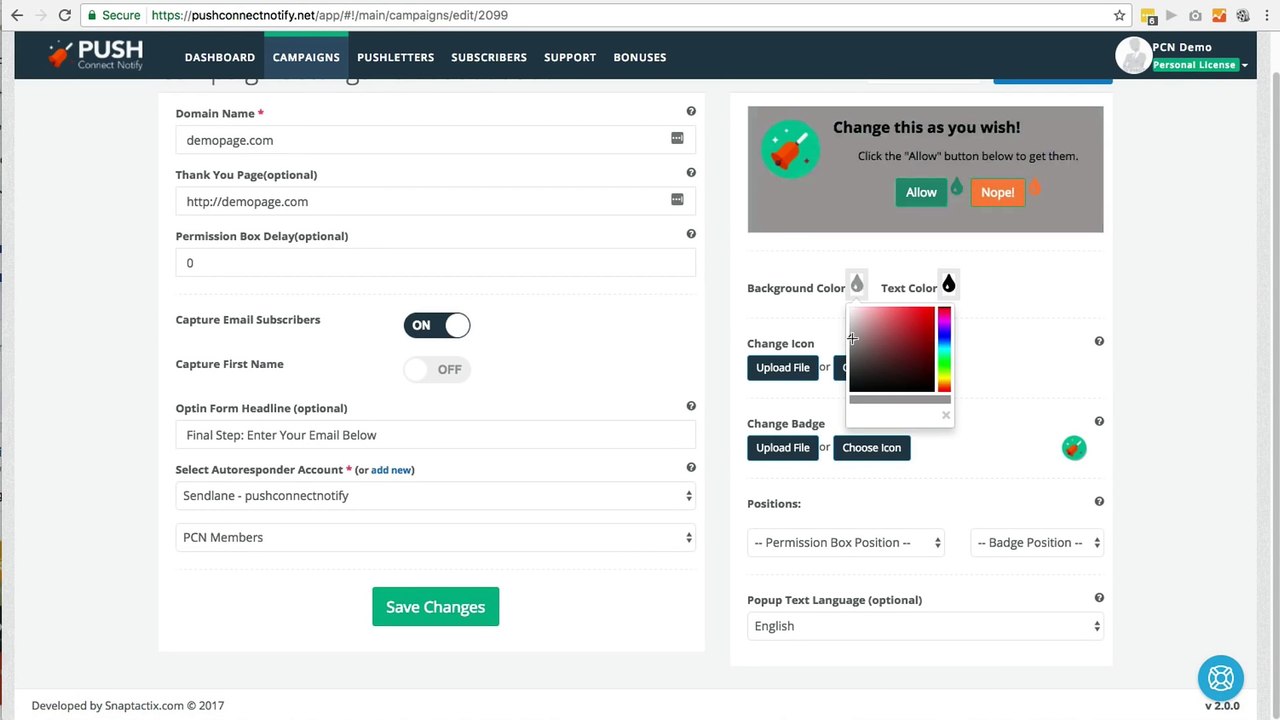 Push Connect Notify Demo
