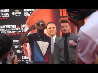 floyd money mayweather vs Saul canelo Alvarez faceoff in grand rapids michigan