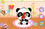 Para y cuidado del juego de la panda de dibujos animados bebé patea los pequeños dibujos animados kiki
