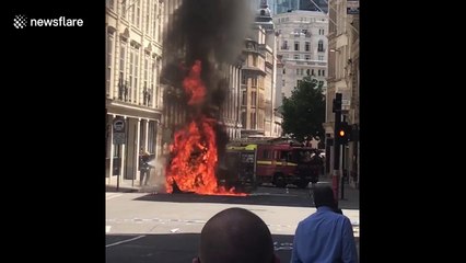 Road sweeper burst into flames in City of London