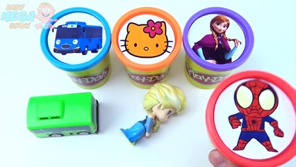 Cups Toys Play Doh Clay Little Bus Tayo Frozen Elsa Spiderman Hello Kitty Learn Colors for