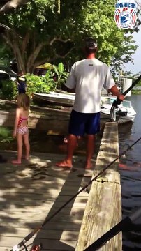 Des petits enfants nagent à quelques mètres d'un grand alligator