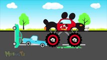 Aprender vehículos colores camiones y coches con hombre araña casco ratón en dibujos animados para Niños