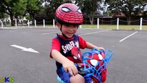 Venom Steals Spiderman Bicycle Kids Spidey Bike Riding Park Playtime Fun Ice Cream Eating
