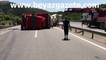 Balıkesir Susurluk'ta tır devrildi! Yol trafiğe kapatıldı..