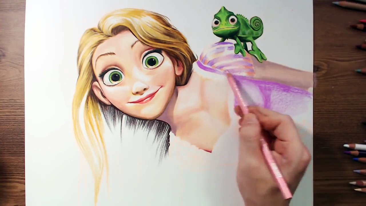 Y dibujo de grafito grafito lápiz enredado Rapunzel, Pascal || - 動画  Dailymotion