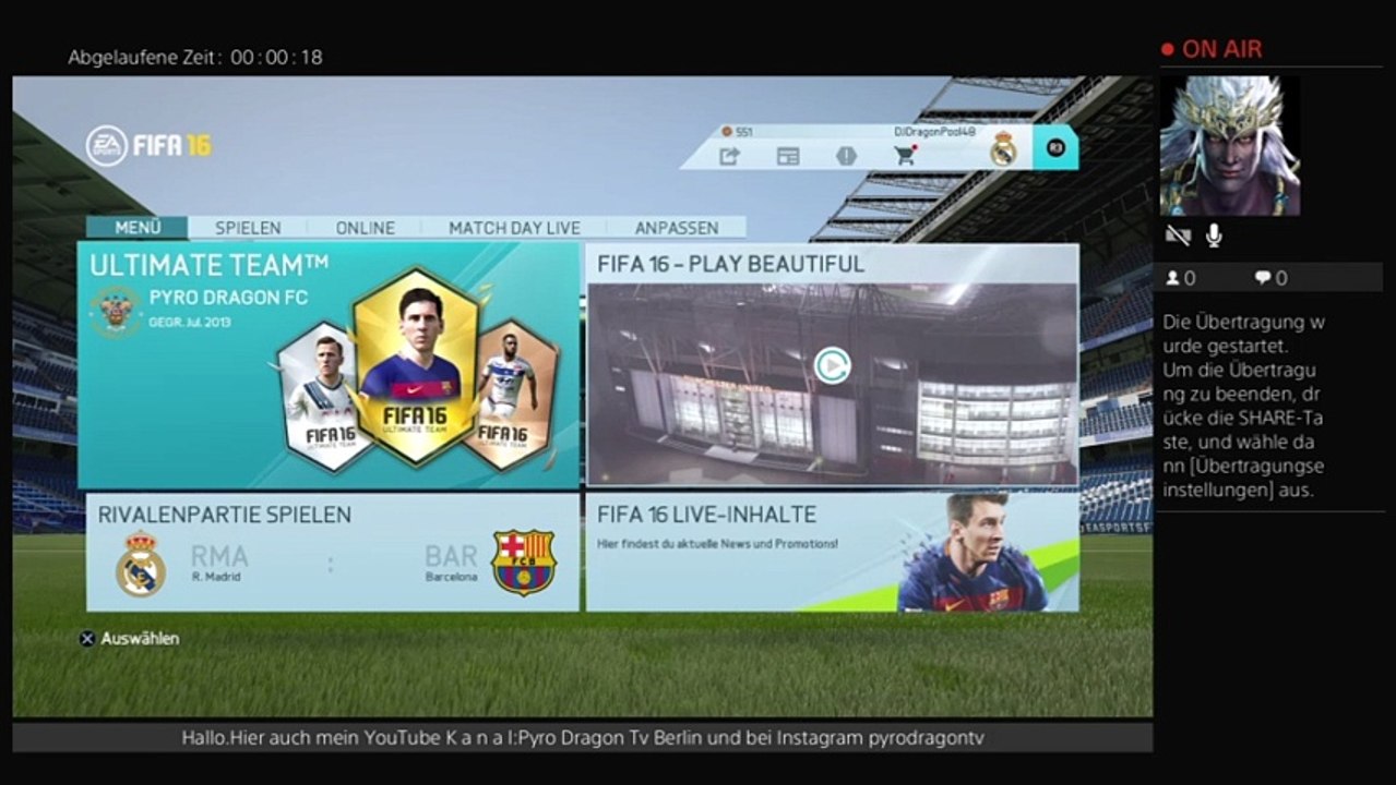 GER/PS4 Pyro DragonTv Fifa 16 Abend bis 3Uhr mit Zuschauer. (185)
