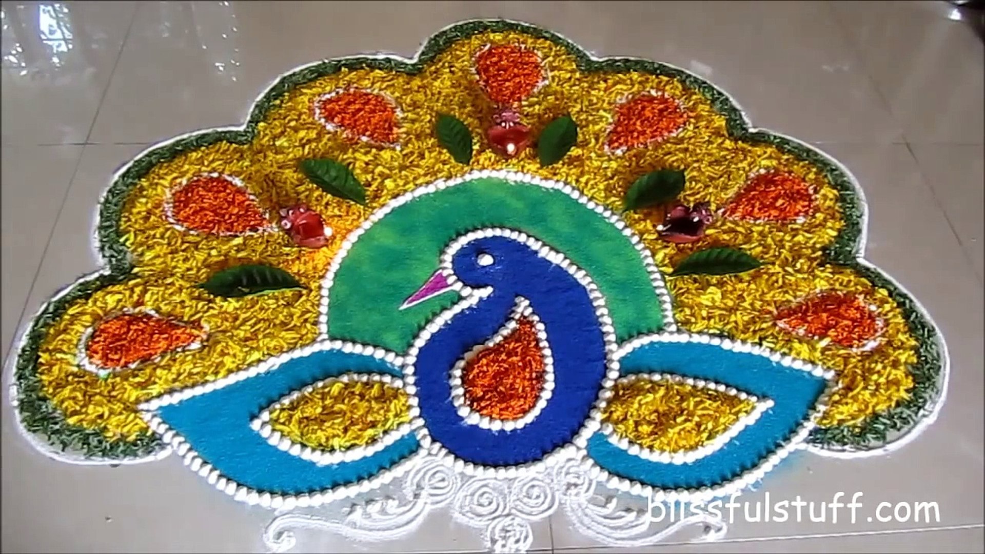 Diwali Special Peacock Rangoli Design with marigold flowers / How to make  rangoli with flowers - video Dailymotion