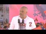 Report TV - Rama mbyll fushatën në Tiranë  me himnin kombëtar e thirrjet, 'Shqipëri!'
