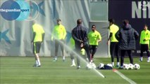 Luis Suárez kicked up backside twice by Neymar and Dani Alves at Barcelona training - Guardian Sport