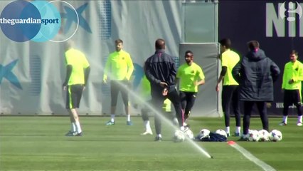 Luis Suárez kicked up backside twice by Neymar and Dani Alves at Barcelona training - Guardian Sport
