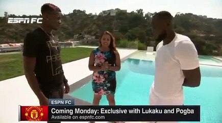 Paul Pogba throws ESPN reporter in the pool.
