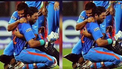 Yuvraj Singh cries after scoring 14th hundred , MS Dhoni controls Yuvi