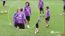 El enfado de James Rodríguez con Luka Modric tras una entrada en el entrenamient