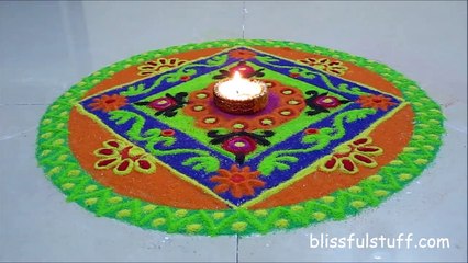 Easy free hand rangoli design / how to draw a colorful rangoli
