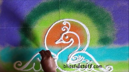 Easy peacock free hand rangoli design / Poonam Borkar rangoli designs