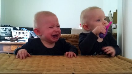 Twins fighting over a toothbrush