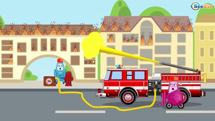 Red Fire Truck Cartoon With Police Car New Kids Video incl The Ambulance | Learn Vehicles for Kids