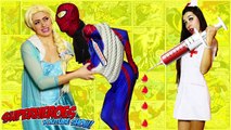 Spiderman Gets Sick and Afraid of Being Injected by Doctor Crying! Frozen Elsa Finger Fami