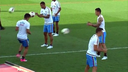 James Rodriguez trains with his Colombia team-mates in Madrid