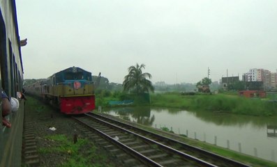 Dewangang commuter train crossing rangpur express train