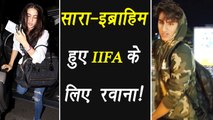 Sara Ali Khan, Ibrahim Ali Khan and Saif Ali Khan LEAVES for IIFA 2017 | FilmiBeat
